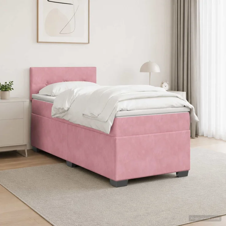vidaXL Boxspringbett mit Matratze mit Kopfteil Rosa 100 x 200 cm Samt 3450661 – Bild 1