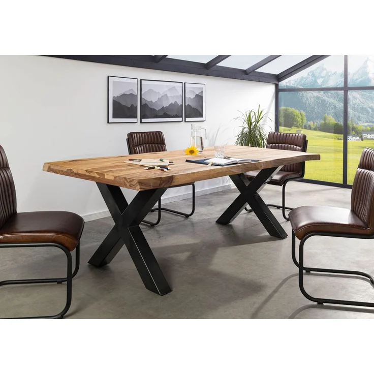 Baumtisch Sheesham 180x90x77 natur sandgestrahlt / X-Beine anthrazit glänzend FREEFORM 5 – Bild 8