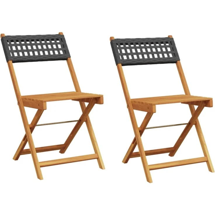 vidaXL Bistrostühle 2 Stk. Schwarz Massivholz Akazie und Poly Rattan 367675 – Bild 10