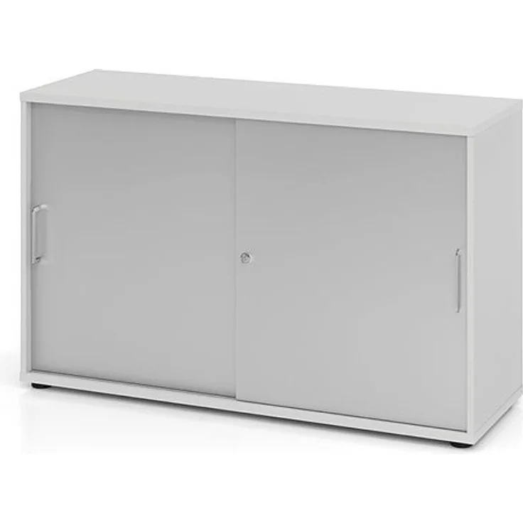 Büroschrank Aktenschrank Schiebetürenschrank, Grau/Silber, Relinggriff, 74,8 x 40 x 120 cm