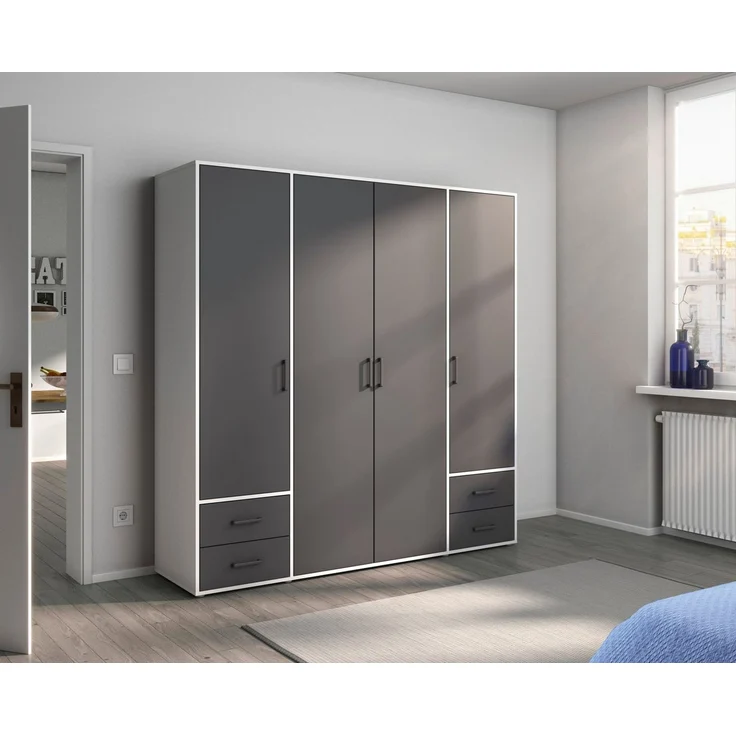 Rauch Möbel 'Voyager' Kleiderschrank, Holz, Grau Metallic | Weiß, Zubehör Classic, Breite 187 cm | mit Schubladen – Bild 2