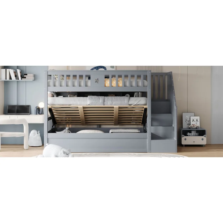 ZUBALIYA Bettgestell für Matratzen 253 x 95 x 151 cm, Bettgestell aus Holz, als Schlafplatz für Schlafzimmer und Gästezimmer, Grau – Bild 24