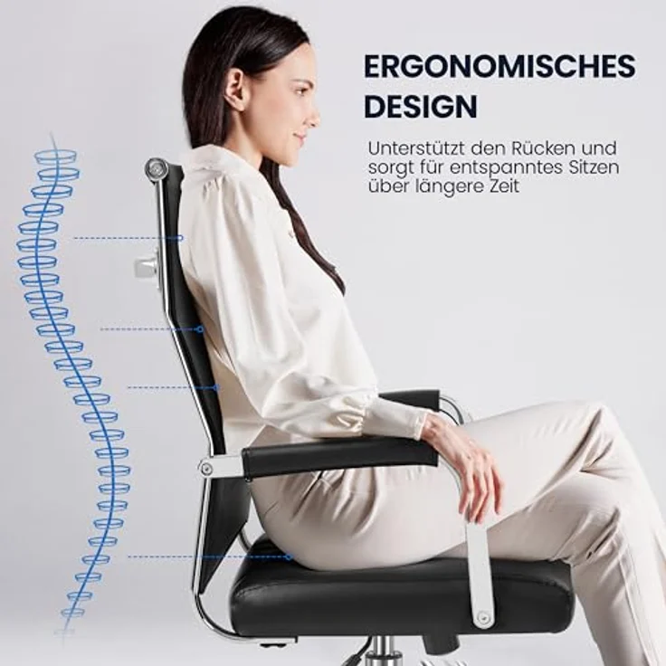 Yaheetech Bürostuhl ergonomischer Schreibtischstuhl mit Armlehnen, Chefsessel Computerstuhl hoher Rückenlehne, Arbeitsstuhl mit Wippfunktion bis 136 kg Belastbar Schwarz – Bild 6