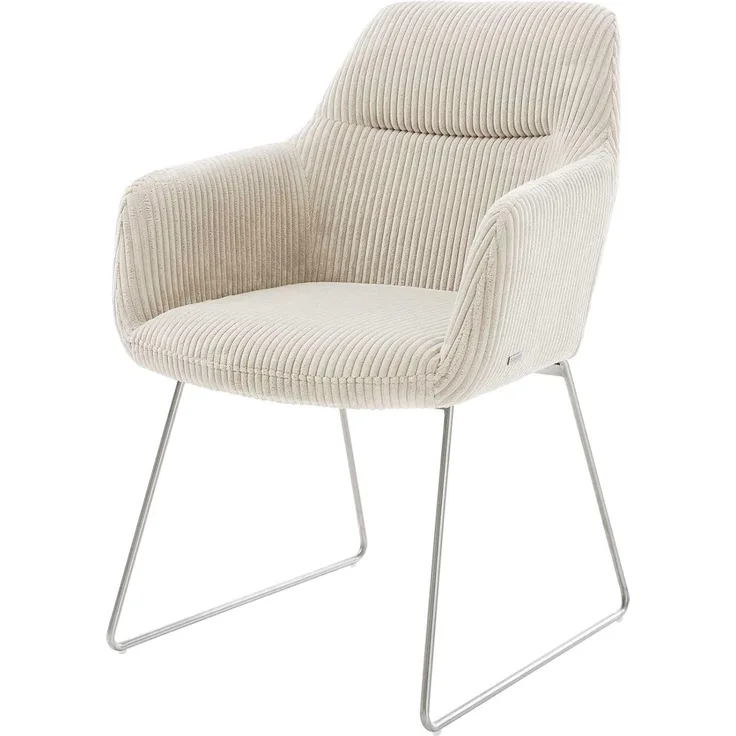 Esszimmerstuhl Pejo-Flex Cord Beige Kufengestell Edelstahl Taschenfederkern
