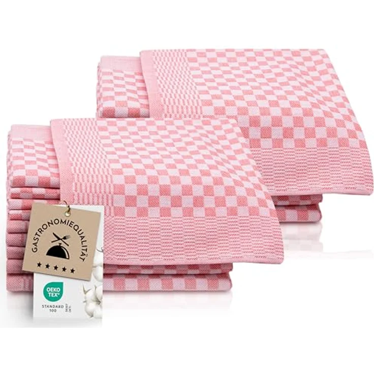 ZOLLNER 20er Set Geschirrtücher Baumwolle in 46x70 cm - super saugstarke und robuste Küchentücher – waschbar bis 60°C – in rot kariert - Gastronomiequalität - Oeko Tex® Zertifiziert – Bild 2