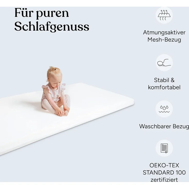Ehrenkind® Kindermatratze PUR MESH | Baby Matratze 80x180 Standard 100 by OEKO-TEX | Babymatratze 80x180 aus hochwertigem Schaum und Hygienebezug – Bild 4