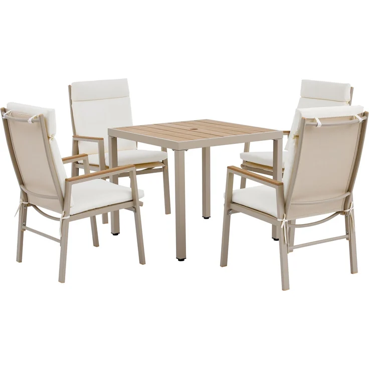 Garten-Essgruppe für 4 Personen mit Tisch und 4 Stühlen, verzinktem Eisen, Kunststoffholz-Tischplatte, Khaki + Beige – Bild 7