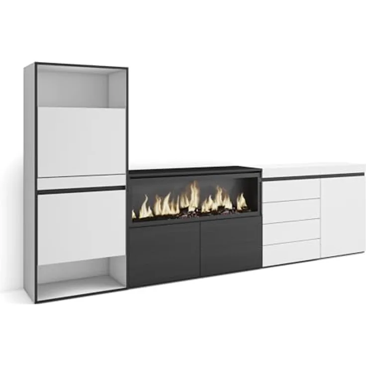 Skraut Home | Schuhregal, Schuhschrank | Schuhaufbewahrung | 274x145x35 cm | Für Schlafzimmer, Zimmer | Elektrokamin XXL | Kommode mit Schubladen | Moderner Stil | Weiß