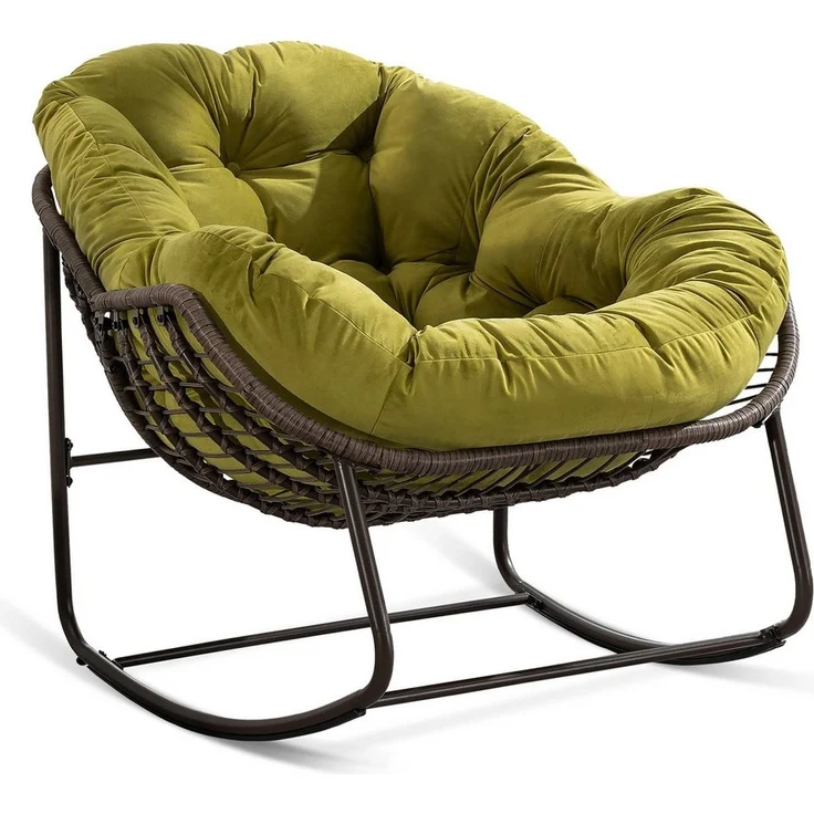 LVHOM Schaukelstuhl mit gepolstertem Kissen, Rattanstuhl mit Stahlrahmen, Lounge Sessel (Großformat B110.5cm x T94.5cm x H80cm,Dicke Kissen,160kg Tragfähigkeit, MEHRE FARBEN MEHRE OPTIONEN! Schaukelsessel umhüllendem Sitzgefühl & hoher Armlehne, 1 St),... – Bild 1