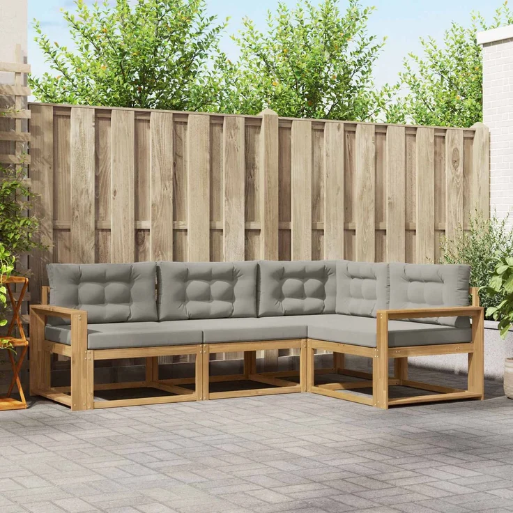 vidaXL Outdoor-Sofagarnitur 4 stk. Weiß und Hellgrau 3386380 – Bild 1