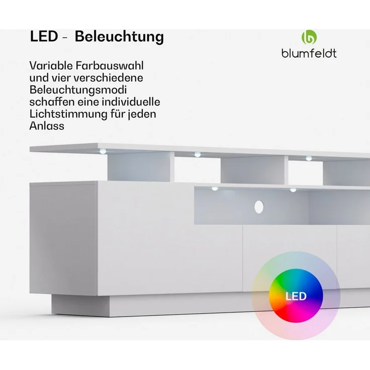 blumfeldt Lowboard Perth Lowboard Fernsehschrank 150 x 35 x 50 cm, LED (Set, Set), Fernsehschrank weiß TV-Schrank 3 Schubladen 150 x 35 x 50 cm (BxHxT) – Bild 2