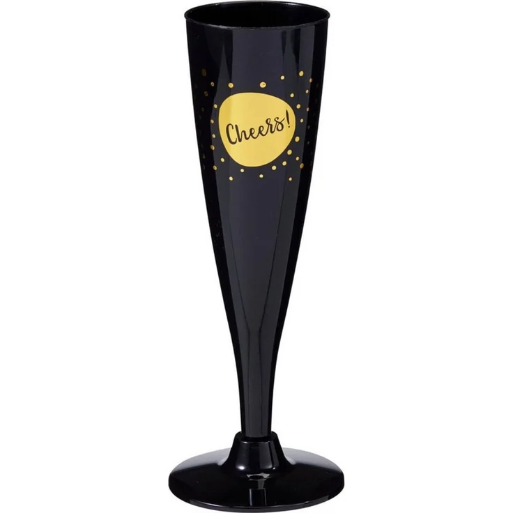 HAC24 Sektglas Sektgläser Sektkelche Sektflöten, 8-tlg, Kunststoff, 130 ml Schwarz-Gold Wiederverwendbar Spülmaschinenfest – Bild 2