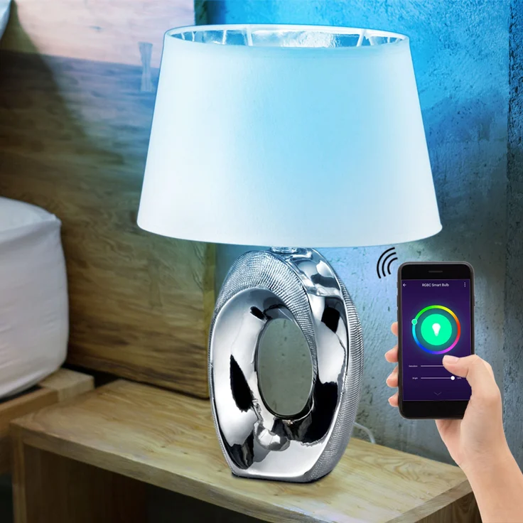 RGB LED Tischleuchte, Textil, Keramik, App- und Sprachsteuerung – Bild 2