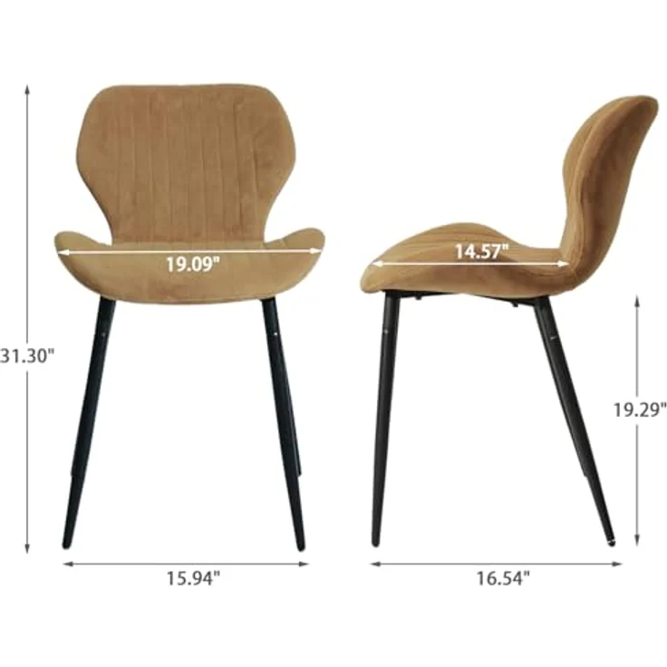 CangLong 2 Schminktischstühle, moderne Polsterstühle für Küche, Esszimmer und Wohnzimmer, Samtstühle mit schwarzen Metallbeinen, Braun – Bild 4