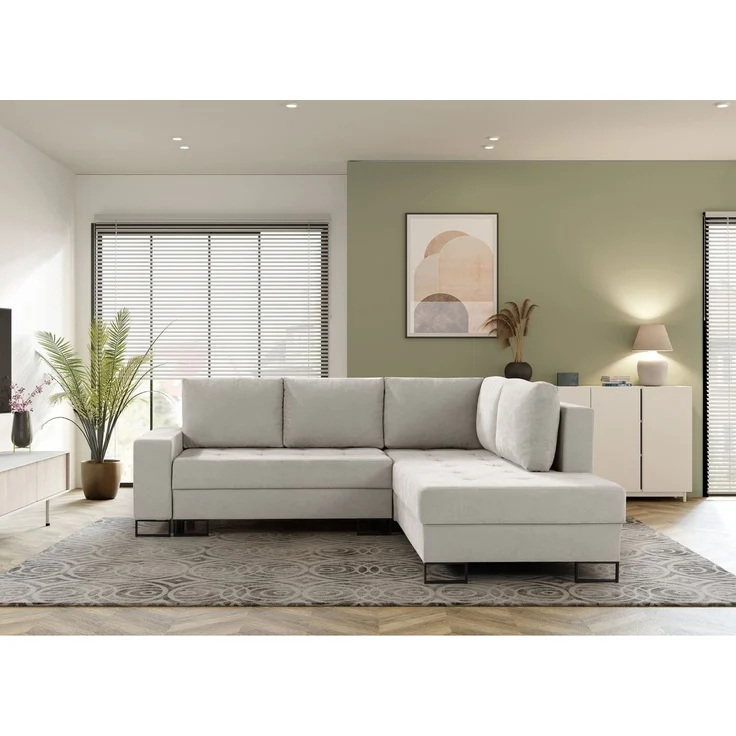 Selsey 'Larelle' Ecksofa mit Schlaffunktion & Bettkasten, Chenille, Ottomane rechts, Hellbeige – Bild 2