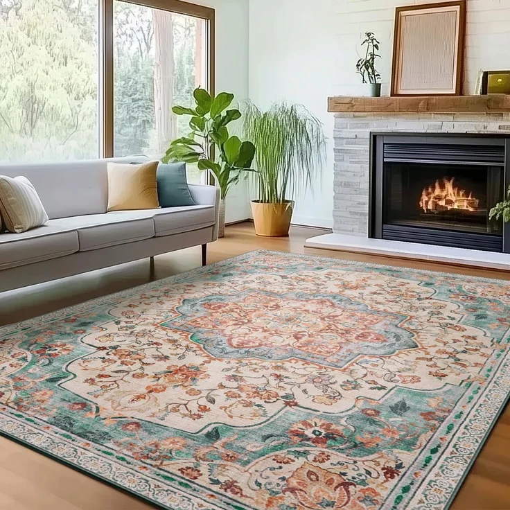 SONGMICS Wohnzimmerteppich Waschbar rutschfest, Boho, 80x150 cm | Kurzflor Teppich Faltbar, Dekoration für Schlafzimmer, Aquamarinblau, Verina Kollektion TAR037Q01