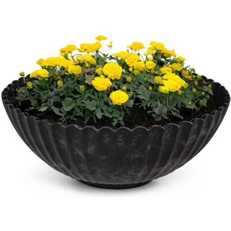 matches21 HOME & HOBBY Blumentopf Dekoschale runde Pflanzschale für draussen schwarz marmoriert 16 cm (1 St), Blumen-Schale als wetterfeste Friedhof-Schale Grab-Schmuck Grabschale – Bild 4