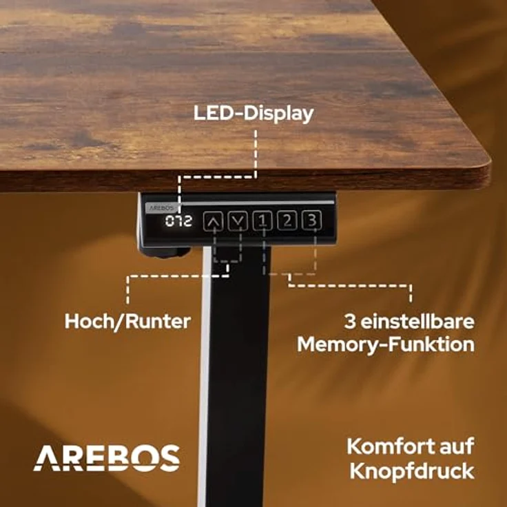 Arebos Schreibtisch Computer-Bürotisch 120 x 60 cm, elektrisch Memory-Funktion, 72-118 cm höhenverstellbar, Hebekapazität: 50 kg – Bild 6