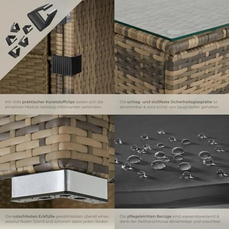 tectake XXL Polyrattan Lounge, Gartenmöbel Set, Sitzgruppe, Balkon Möbel mit 6 Sitze 1 Tisch 1 Hocker, inkl. Sitzkissen, Gartenlounge Outdoor, wetterfest, für Garten, Balkon, Terrasse - Natur – Bild 6