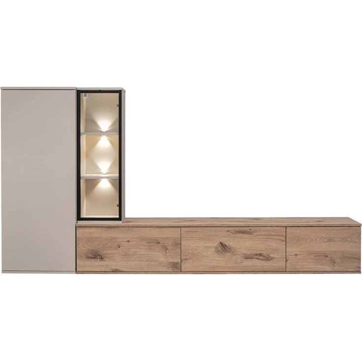 Lomadox Wohnwand CLINTON-164, (Lowboard Kommode Highboard), Eiche Dekor Kaschmir Beige 240 cm Push-to-open LED Beleuchtung – Bild 1