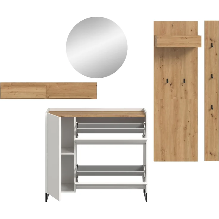 Garderobenkombination B/H/T: 197x236x32 cm in weiß Nachbildung und Artisan Oak Nachbildung – Bild 3
