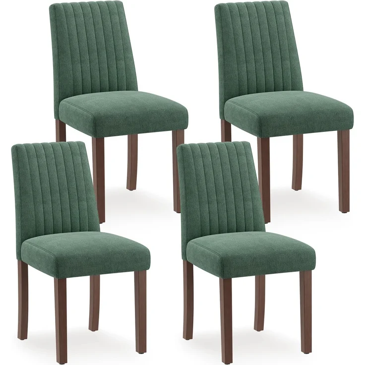 MALOL Esszimmerstühle 4er Set, Stuhl Esszimmer, Küche Essstühle, Gepolsterte Küchenstühle mit Rückenlehne & Holzbeinen, Stoff-Dining Chairs für Esszimmer, Restaurant, Grün