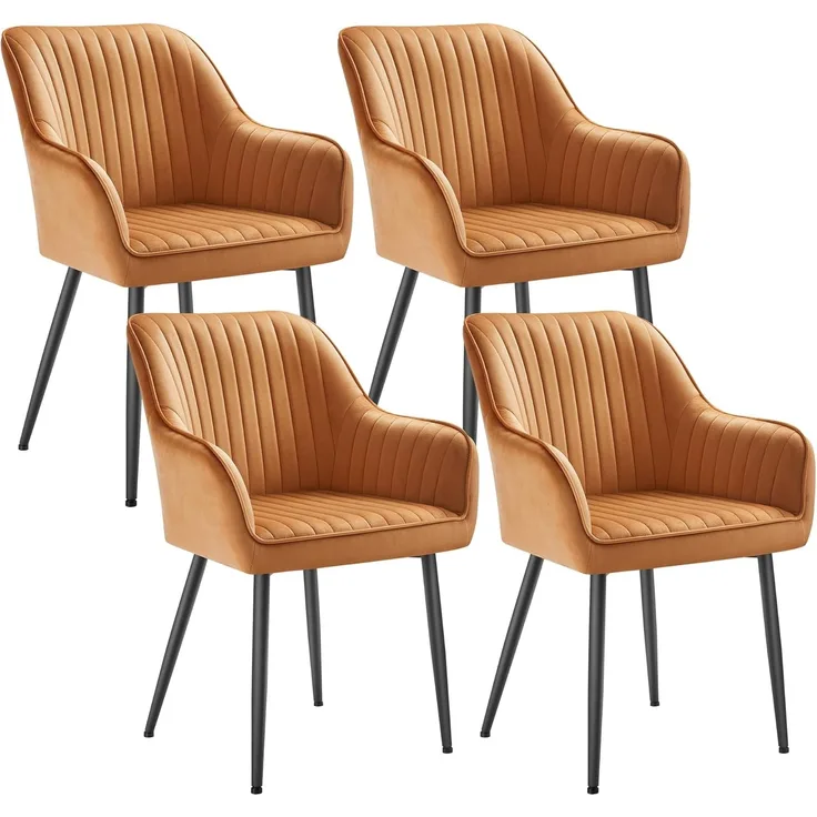 Esszimmerstuhl 4er Set, Sessel, Polsterstuhl mit Armlehnen, Metallbeine, Samtbezug, Sitzbreite 49 cm, max. 120 kg, für Arbeitszimmer, Wohnzimmer, Schlafzimmer