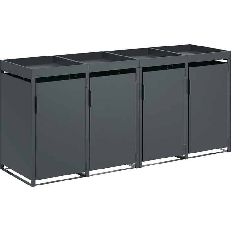 STEELSØN 'Thoria' Mülltonnenbox 4er je 120 Liter, anthrazit, Mülltonnenverkleidung aus Stahl, wetterfest, 111x62x234 cm, Müllbox mit Pflanzendach für 4 Tonnen – Bild 12