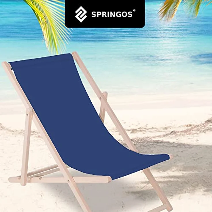 Springos Klappbare Strandliege aus Buchenholz, 3-fach verstellbar, mit OEKO-TEX Bezug, UV-beständig, bis 120 kg belastbar – Bild 6