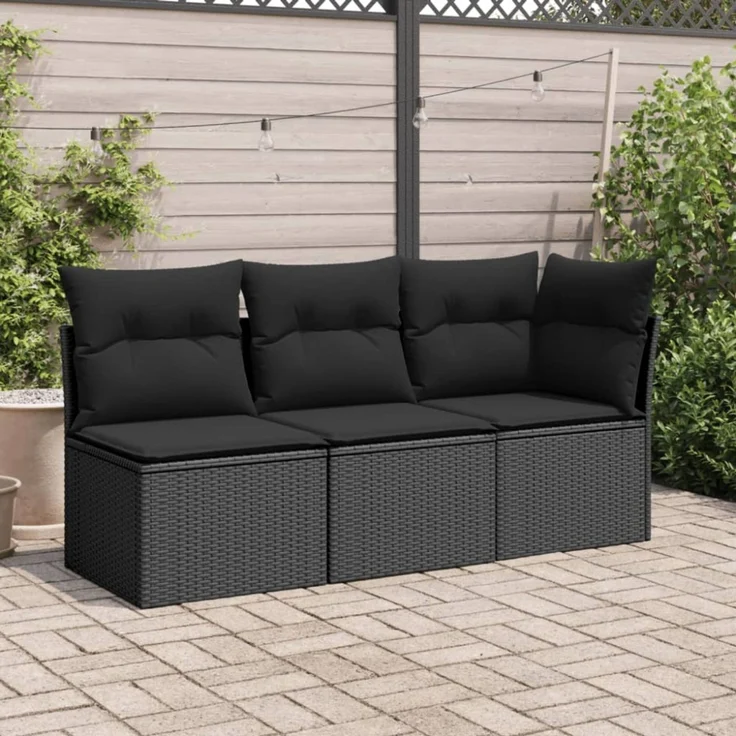 vidaXL Gartensofa ohne Armlehnen mit Kissen Schwarz Poly Rattan 365961 – Bild 5