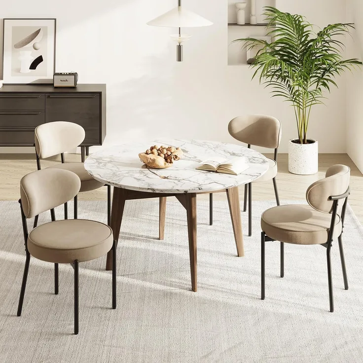 COLAMY Esszimmerstühle 4er Set mit 10 cm Sitzpolster – Moderne Polsterstühle aus kuscheligem Teddy-Stoff, mit robustem Metallgestell – Für Küche & Wohnbereich, Khaki