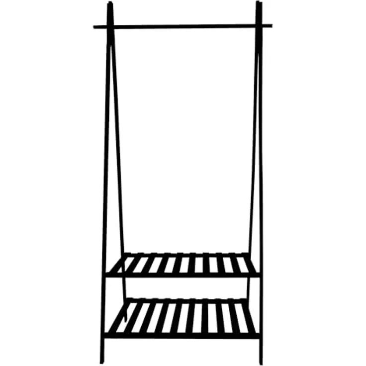 MSV Kleiderständer MIA, Garderobenständer mit Kleiderstange und 2 Ablagen, Bambus, matt schwarz, 84x45x180 cm