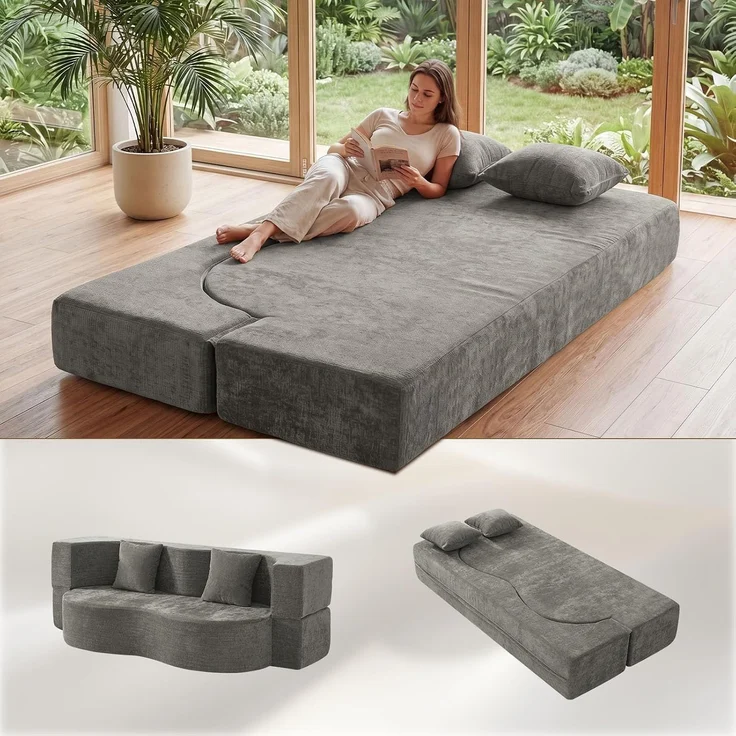 Aoxun Faltbares 3-Sitzer Gästebett & Schlafsofa, 200 cm breites XXL Bett in Orange – Bequeme Klappcouch für Wohnzimmer, Schlafzimmer als Lounge oder Gästebett,Grau – Bild 9