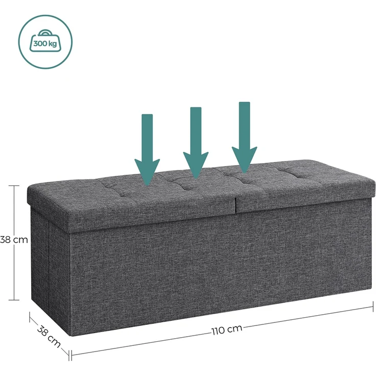 Faltbare Sitzbank Sitztruhe 120 L Halbdeckel Seitlich klappbar Max. Statische Belastbarkeit 300 kg Dunkelgrau 110 x 38 x 38 cm LSF76GYZ – Bild 10