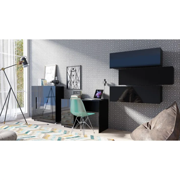 5-tlg. Jugendzimmer-Set 'LABRI 2' Schwarz Hochglanz