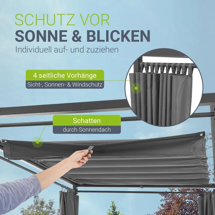 Juskys Doppel Loungebett Kreta - Gartenliege für 2 Personen - Dach & Rückenlehne verstellbar - Sonnenliege für Terrasse, Garten & Balkon - Liege Grau – Bild 3
