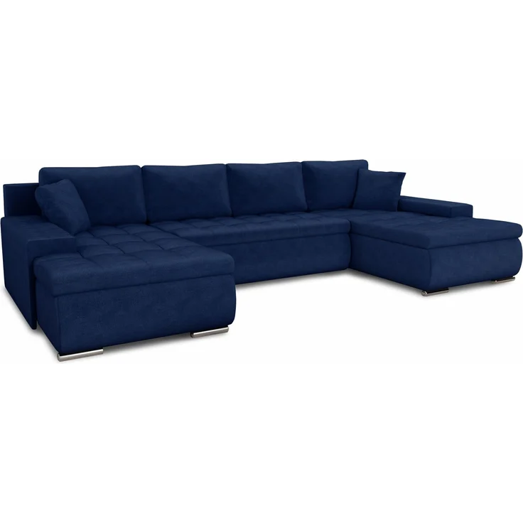 Wohnlandschaft mit Schlaffunktion Faris U-Form - Couch, Schlafsofa mit Bettkasten, Couchgranitur mit Bettfunktion, Big Sofa, Bettsofa (Blau (Kronos 09)) – Bild 2