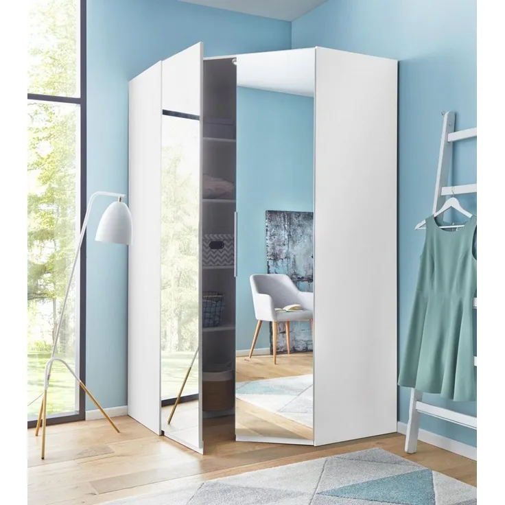 Eckschrank Level Kleiderschrank 120x120cm Ausführung weiß Spiegel 2-türig