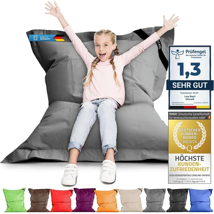 LAZY BAG Sitzsack für Indoor & Outdoor, Grau, Nylon, 250 l