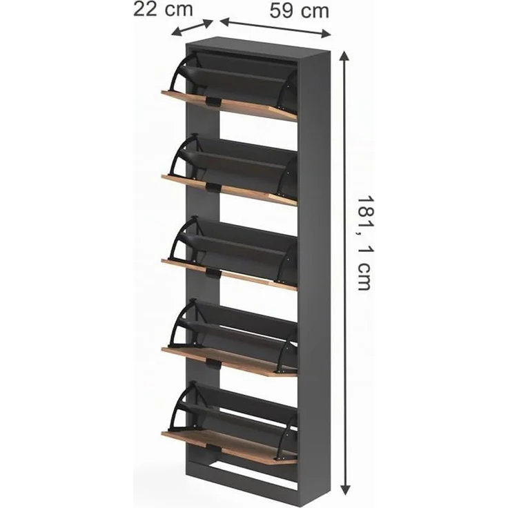 Schuhkipper Gizmo Goldkraft Eiche/Anthrazit 59 x 181.1 cm mit 5 Fächern Vicco – Bild 3