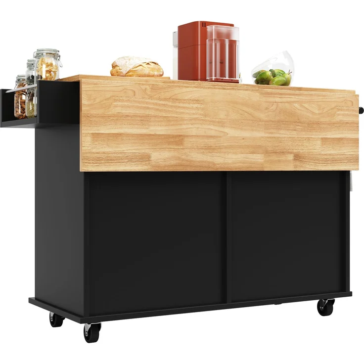 Kücheninsel aus MDF mit klappbarer Platte & Stauraum, 106x50x90,5 cm, Schwarz – Bild 8