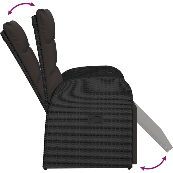 vidaXL Garten-Liegestuhl mit Auflage, Polyrattan, 106 x 69 x 57 cm, Schwarz – Bild 5
