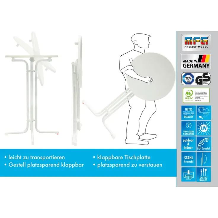 MFG Stehtisch klappbar mit wetterfester Melamin-Platte, MDF/Stahlrohr weiß, 110 x 70 cm – Bild 9
