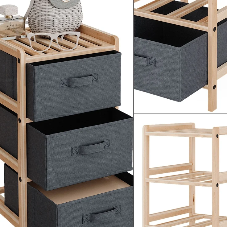 Kommode Bruno Grau 34.5 x 67 cm mit 3 Stoffschubladen Vicco – Bild 6