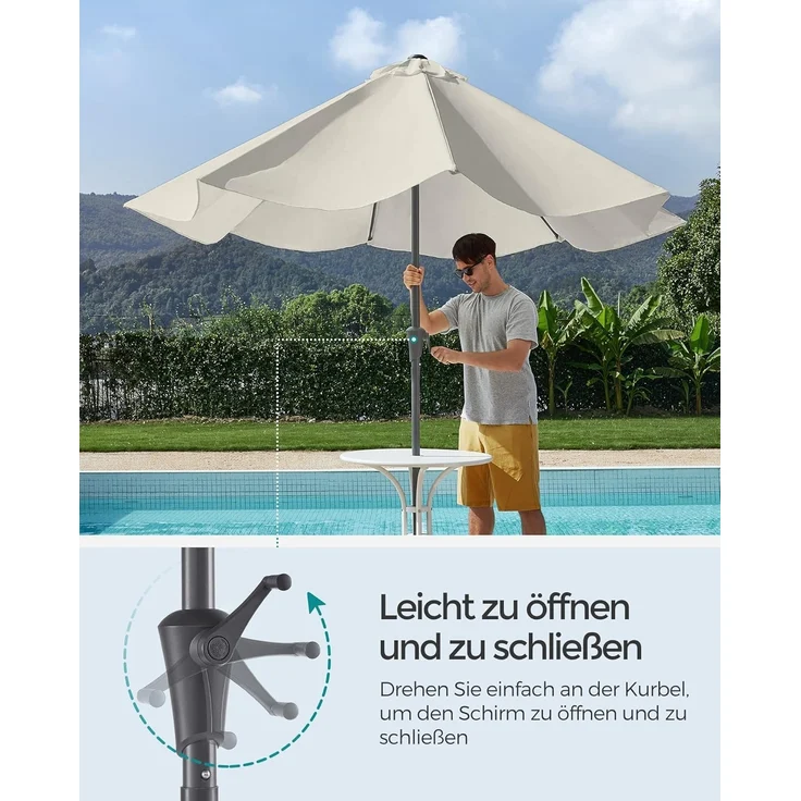 SONGMICS Sonnenschirm 340 cm, UPF 50+, Strandschirm, beidseitig um 30° knickbar, Sonnenschutz, mit Kurbel zum Öffnen/Schließen, für Terrasse, Balkon, Pool, ohne Ständer, beige GPU045M01 – Bild 3