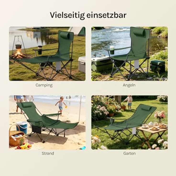 WOLTU Campingstuhl 2er Set Faltbar mit Fußablage,2-in-1 Strandstuhl klappbar,Angelstuhl Camping Klappstuhl mit Getränkehalter Aufbewahrungstasche für Camping Strand Angeln – Bild 4