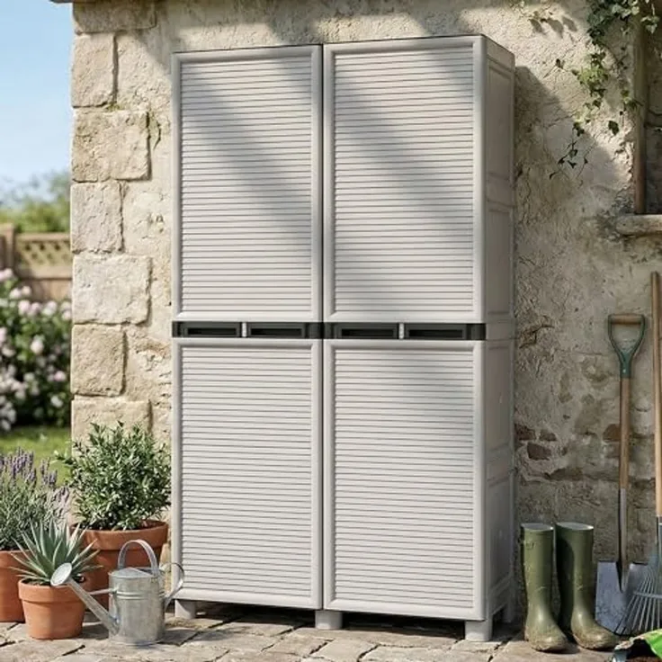 Dmora - Namur Outdoor-Garderobe, Mehrzweckschrank, Wäscheschrank, Outdoor-Schrank, 100% Made in Italy, Hellgrau, 100 x 39 x 172 cm