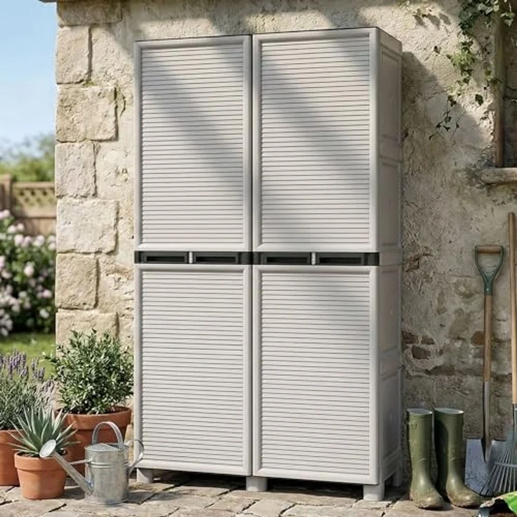 Dmora - Namur Outdoor-Garderobe, Mehrzweckschrank, Wäscheschrank, Outdoor-Schrank, 100% Made in Italy, Hellgrau, 100 x 39 x 172 cm – Bild 1
