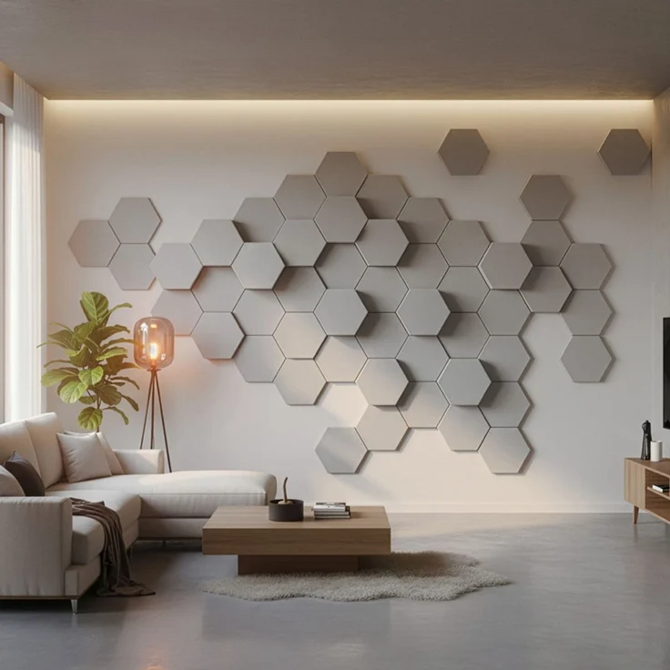 HOME DELUXE Akustikplatten Hexagon selbstklebend SILENT - 5er Set Hellgrau – Bild 2