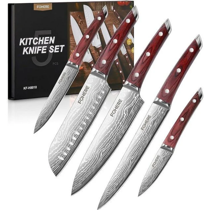 FOHERE Messer-Set 5-teilig Ultra Scharfes Küchenmesser Set, mit Geschenkbox (5-tlg) – Bild 4